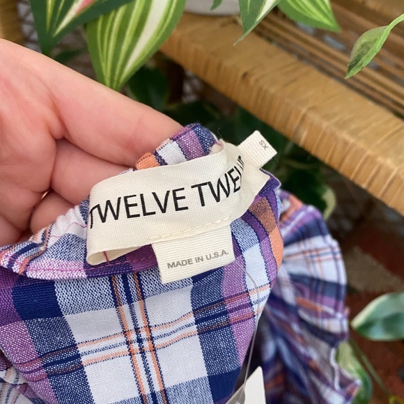 NWT Twelve Twelve Shannon Plaid Blouse Purple XS Anthropologie - Picture 11 of 12